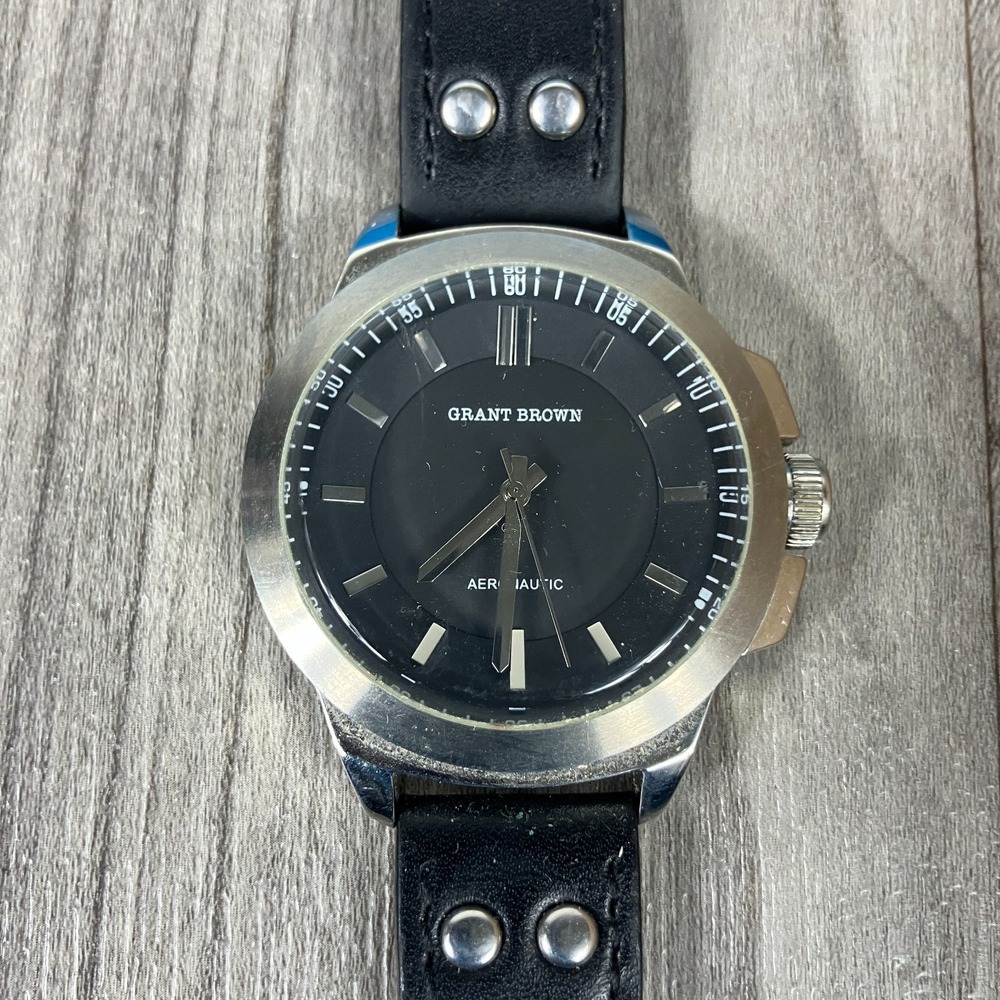 Grant Brown Aeronautic 45mm Quartz Leather‎ Strap Men's Watch GB9415E James Bond